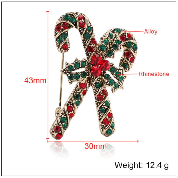 Christmas Rhinestone Canes Brooch Pin - Picture 2 of 3